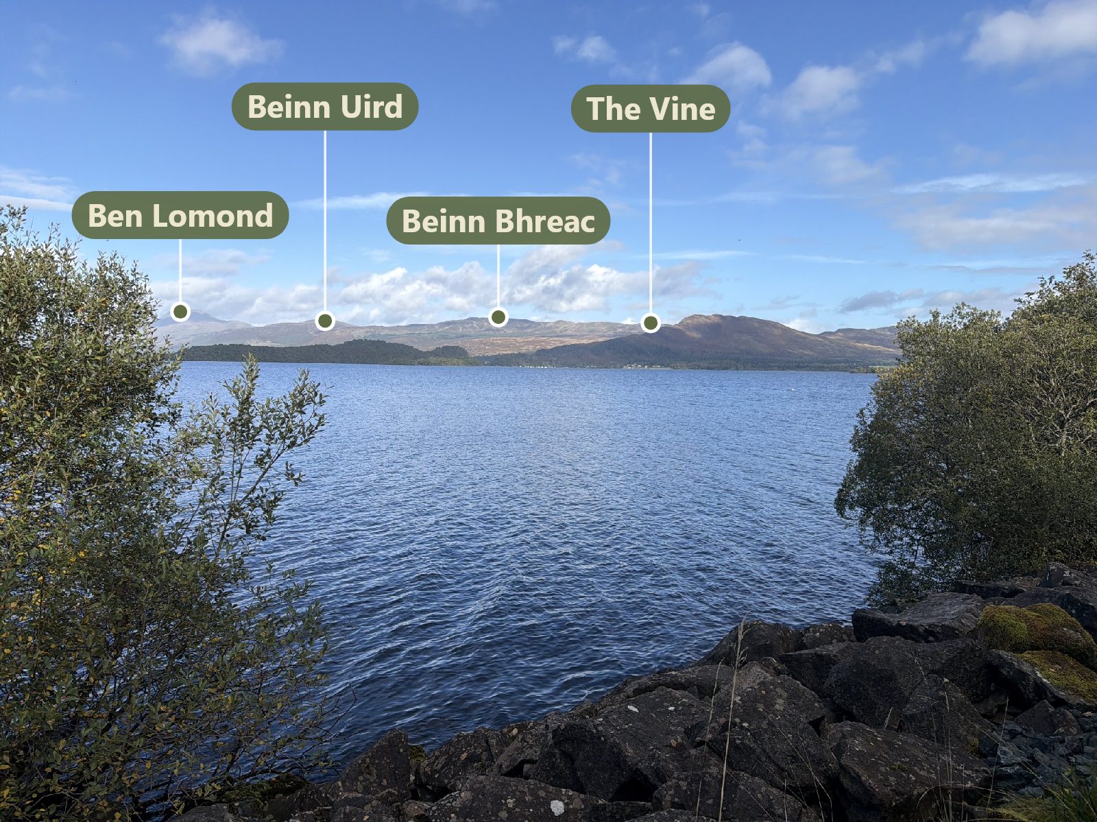 Ben Lomond and Beinn Bhreac across Loch Lomond on a clear day, named by View Scanner